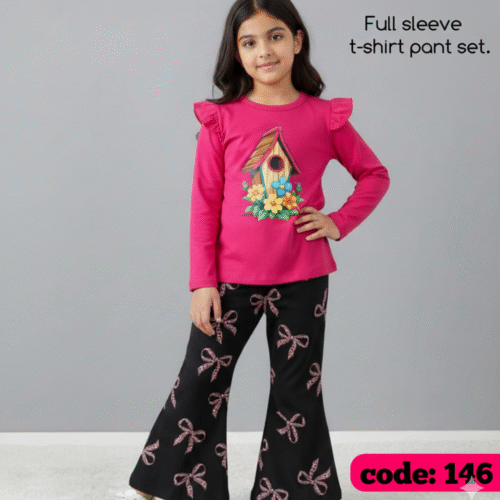 Butterfly design-full-sleeve-t-shirt-pant-set-