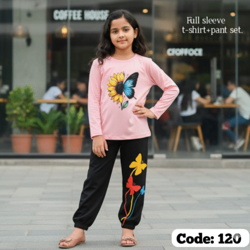 Butterfly design-full-sleeve-t-shirt-pant-set-